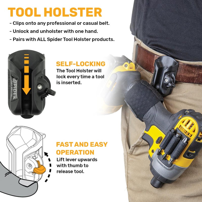 Spider Tool Holster - Pro Tool Kit - Belt Holster Clip + Tool Docking Stations for organizing, Storing and Carrying Driver bits, Power Drill, Multitool, Tape Measure, Hammer, Pneumatic and More! - Image 4